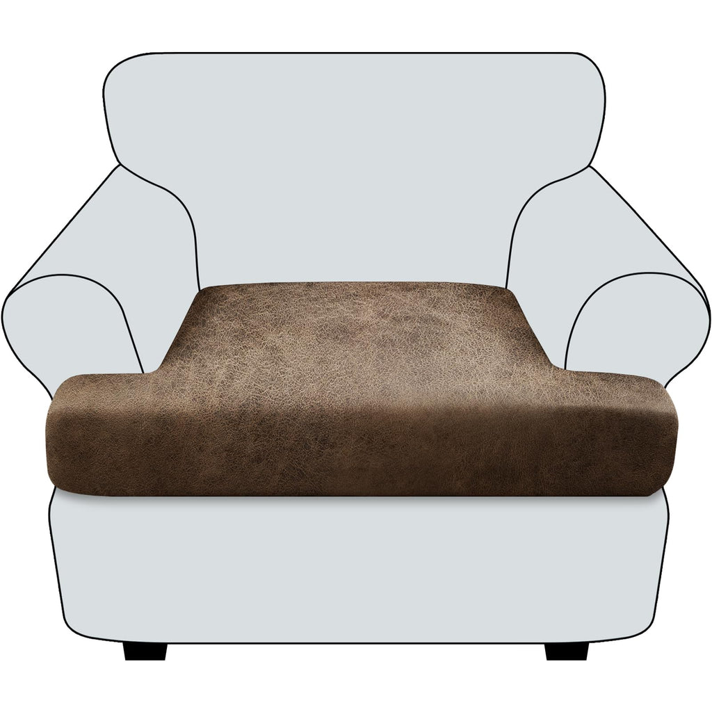 Loveseat Cushion Covers Leather-Look 2PC Stretch Love Seat Slipcover Sets for Living Room Individual Couch Seat Protector, Pet-Friendly, Non-Slip, Easy Fit - Coffee