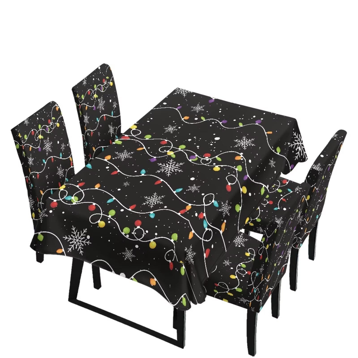 Fitted Tablecloth with Chair Covers Set,Christmas Candle Washable Dining Room Chair Covers Set of 4/6 with Farmhouse Table Cover for Home Hotel Restaurant, 5pcs/7pcs