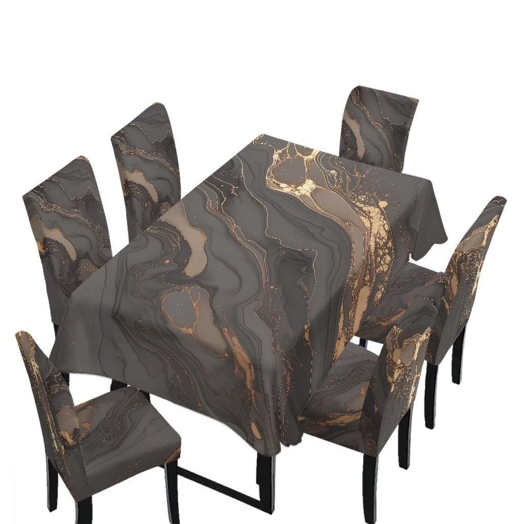 Fall Pumpkin Rectangular Table Cloth & Dining Chair Covers Set of 7, Stain Resistant Wipeable Chair Protectors for Farmhouse Rustic Home Kitchen Party Decor