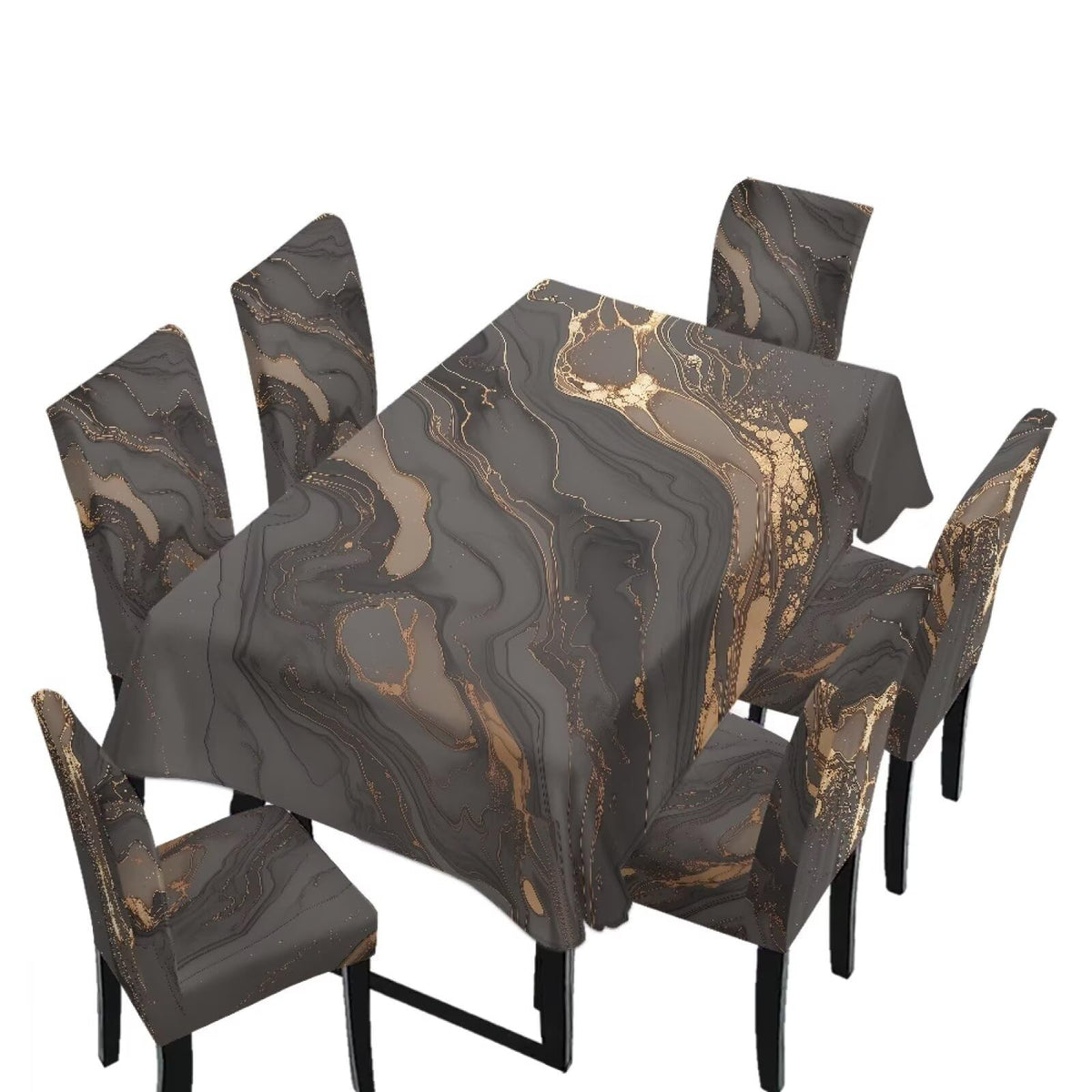 Fall Pumpkin Rectangular Table Cloth & Dining Chair Covers Set of 7, Stain Resistant Wipeable Chair Protectors for Farmhouse Rustic Home Kitchen Party Decor