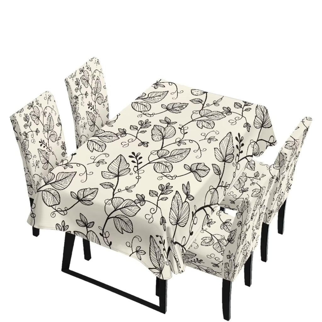 Table Cloth and Dining Chair Covers Set of 5, Kitchen Chair Slipcovers Rectangle Table Cover, Removable Anti-dust Tablecloths Stain Resistant Soft Hotel Decor, Blue Retro Floral