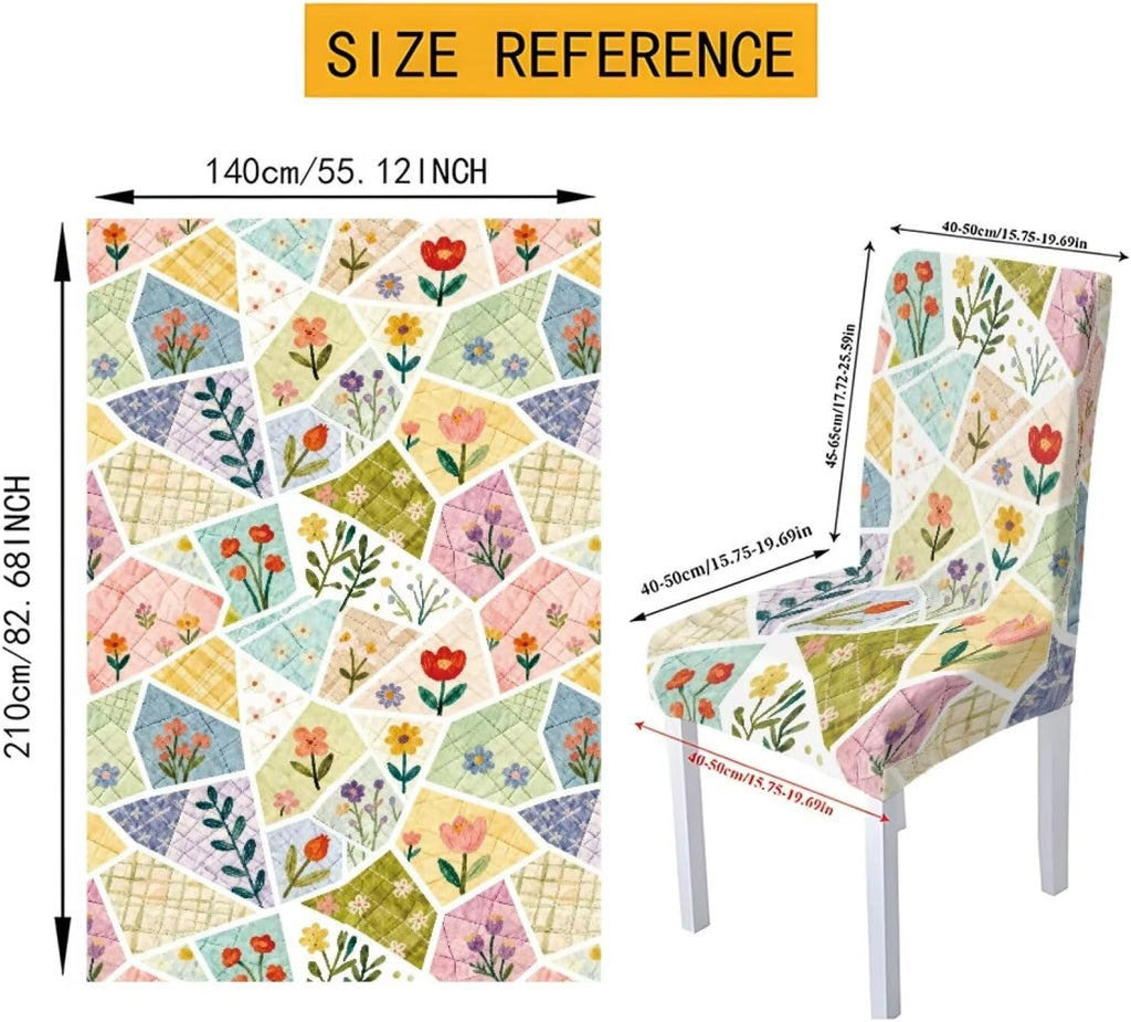 5 Pcs Table Cover Chair Covers Set Coloful Floral Dustproof Kitchen Seat Covers Set of 4 with Table Cover for Home Decor Soft Furniture Protector for Wedding Party Banquet