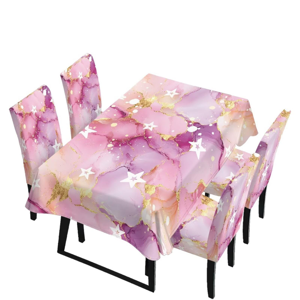 Table Cloth Rectangle Table Set of 5 Include Dining Chair Covers and Tablecloths for Dining Room Banquet, Anti-Scratch Chair Seat Protector Cover, Hummingbird Sunflower Tribe Print