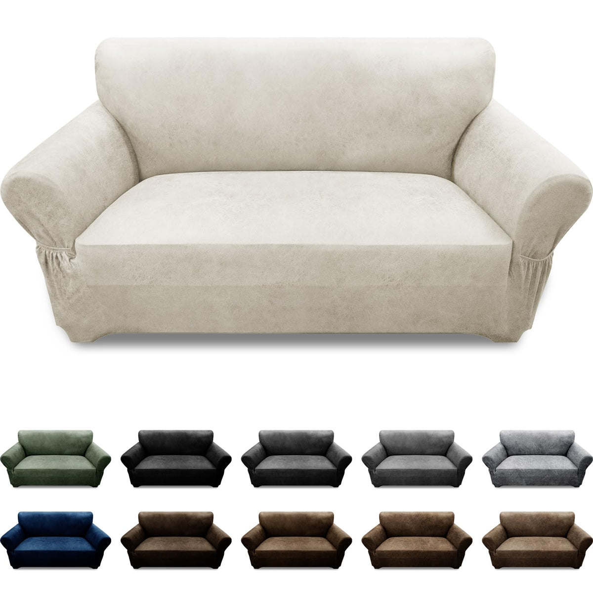 3-Pieces T Cushion Loveseat Slipcovers Leather Look Couch Cover Loveseat Covers for 2 Cushion Couch Furniture Protector Stretch Sofa Cover with 2 Individual T Cushion Seat Covers, Brown