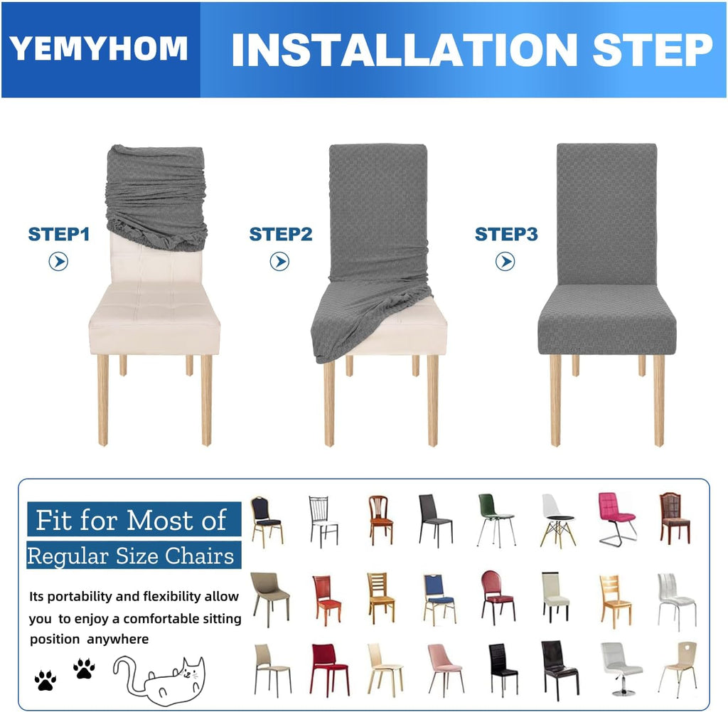 YEMYHOM 2 Packs Latest Checkered Dining Chair Slipcover Parsons Chair Furniture Protector Stretch Chair Covers for Dining Room, Restaurant, Kitchen, Party (Light Gray)