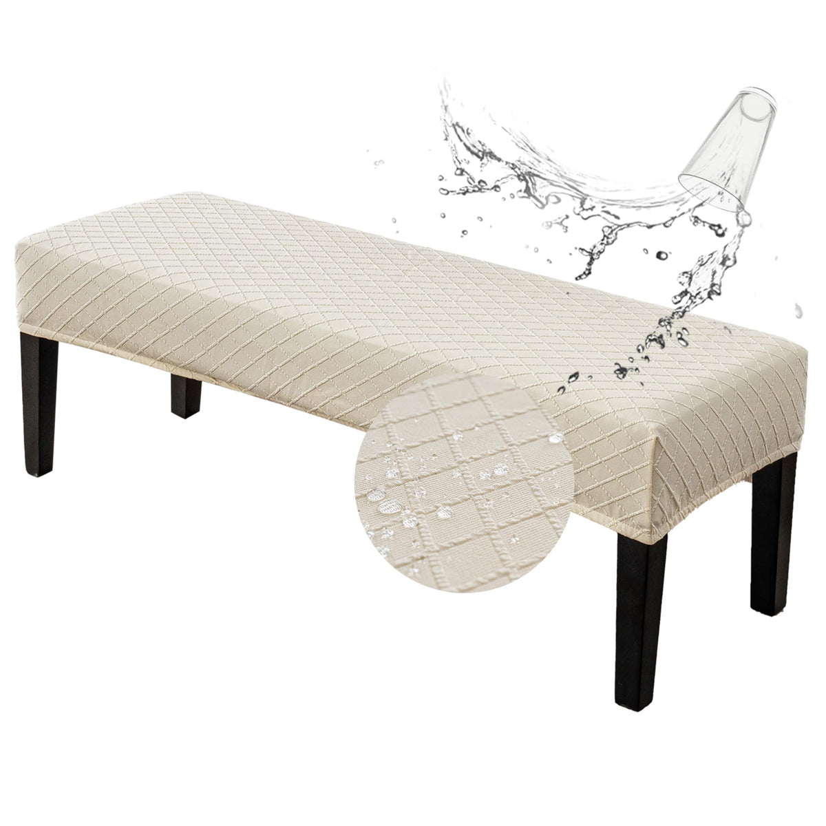 Genina Waterproof Dining Room Bench Covers,Stretch Bench Cover,Beige