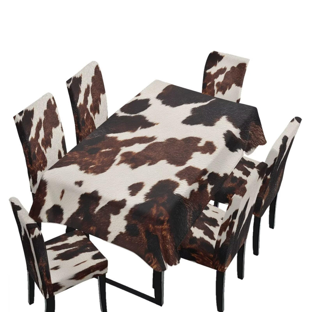 Blue Floral Rectangular Table Cloth & Dining Chair Covers Set of 5, Stain Resistant Wipeable Chair Protectors for Farmhouse Rustic Home Kitchen Party Decor