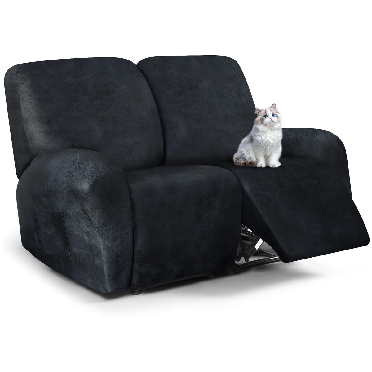ANARACHON Leather Look Loveseat Recliner Cover, 6-Pieces Stretch Dual Recliner Sofa Covers, Soft Reclining Couch Slipcover, Washable Furniture Protector for Pets (2 Seater,256 Black)