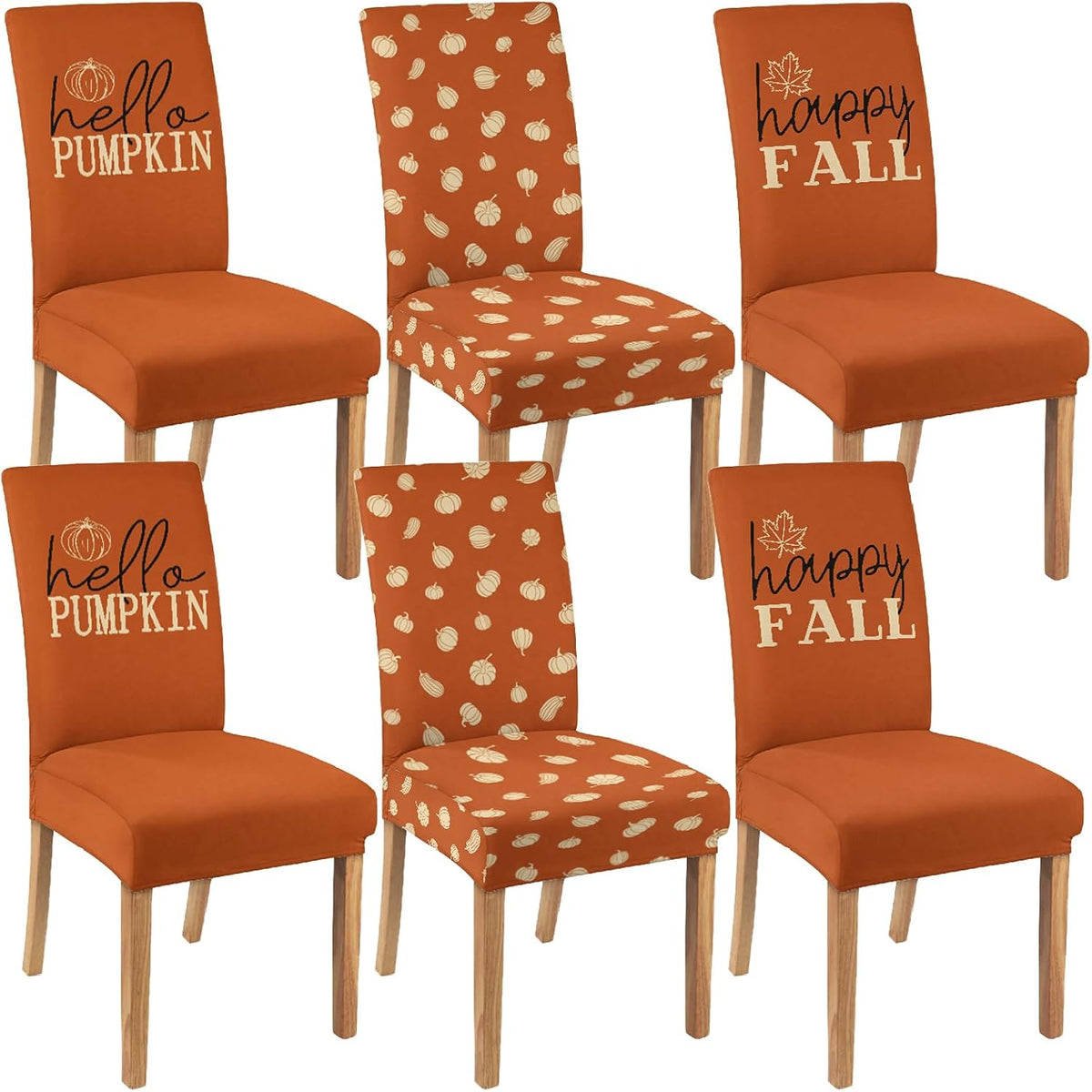 6 Pcs Fall Chair Covers for Dining Room, Thanksgiving Stretch Removable Dining Chair Cover Set of 6, Autumn Pumpkin Chair Slipcovers Seat Protector for Fall Restaurant Decor