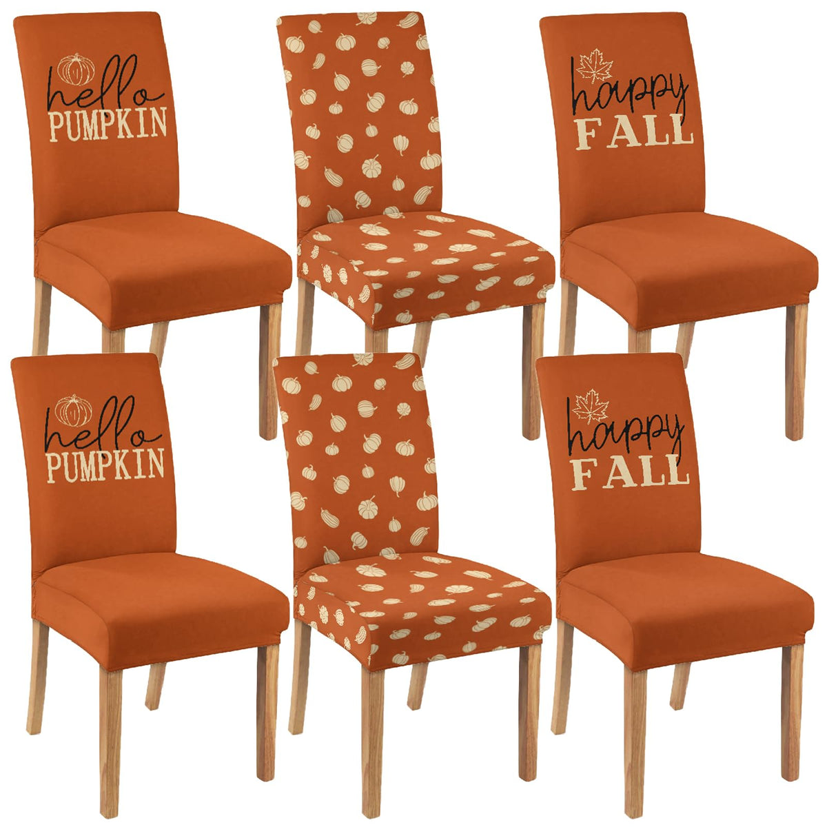 6 Pcs Fall Chair Covers for Dining Room, Thanksgiving Stretch Removable Dining Chair Cover Set of 6, Autumn Pumpkin Chair Slipcovers Seat Protector for Fall Restaurant Decor