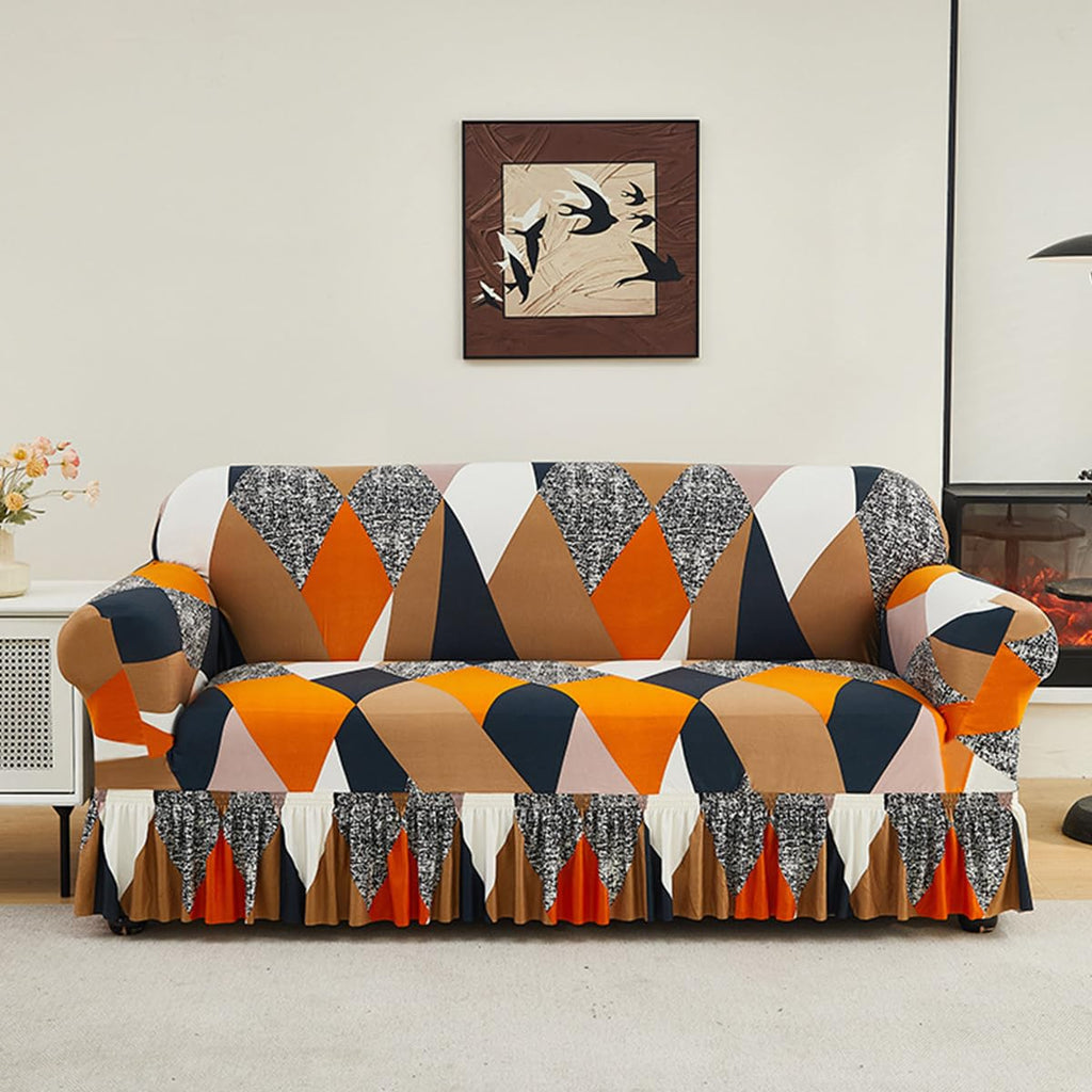 KAIJIE Super Stretch Sofa Slipcover–Non Slip Soft Couch Sofa Cover,Skirt Edge Design with Non Skid Foam and Elastic Bottoms for Crafted from Soft Polyester Printed Pattern（2-Person seat Couch Cover）