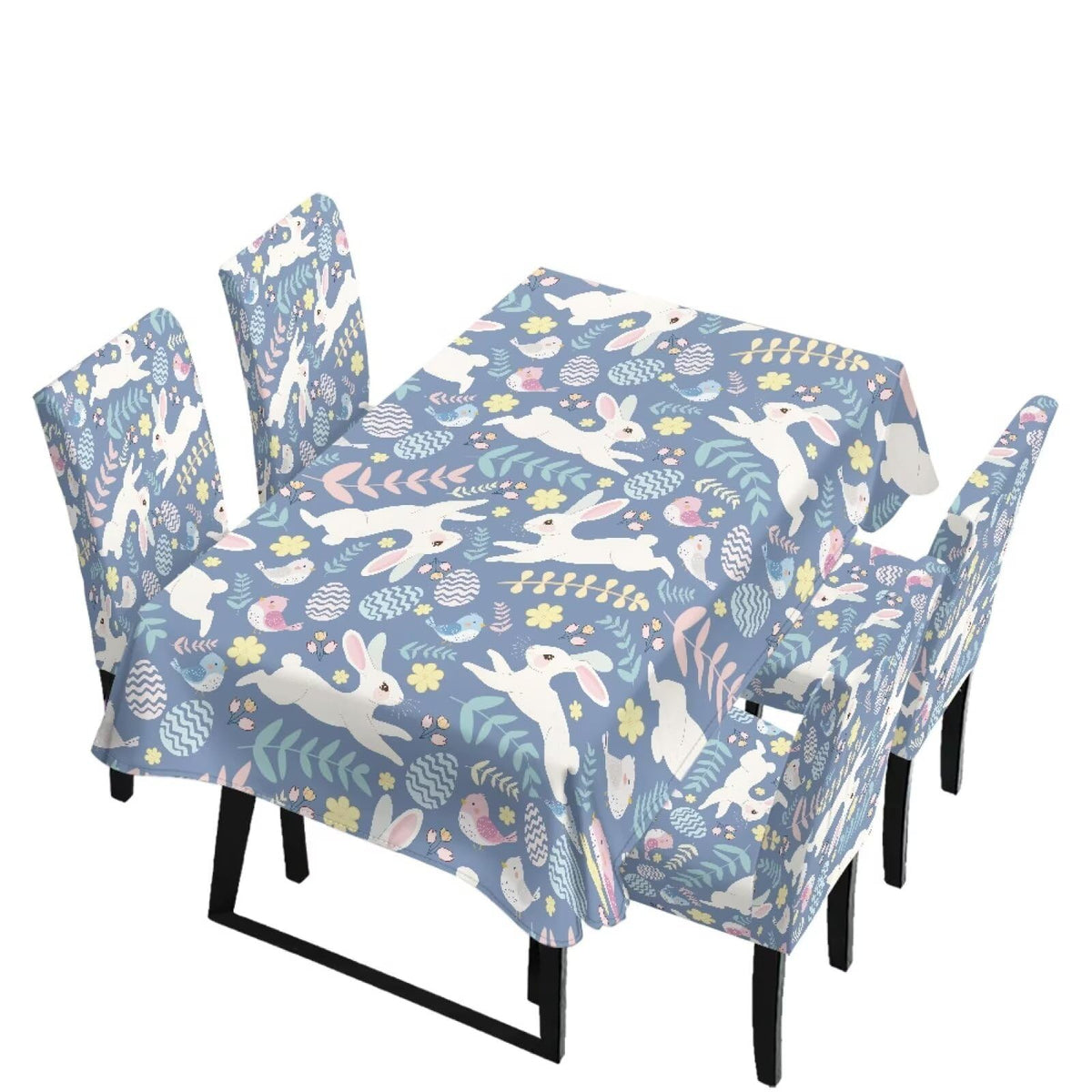 ZDCUSTOM Easter Table and Chair Covers for Parties Purple Bunny Dining Chairs Cover Daisy Tablecloths Rectangular for Easter Party