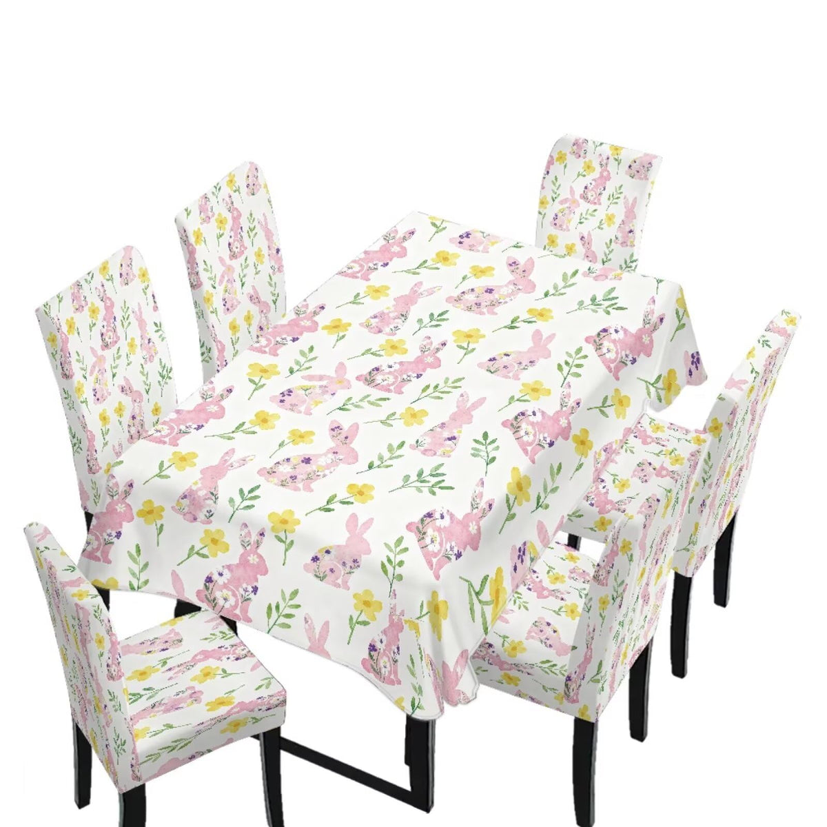Dining Seat Slipcovers Set of 7 Includes Tablecloths, Removable Dining Room Chair Covers Stain Resistant Table Protector for Home Restaurant, Light Brown Beige Geometry Patchwork
