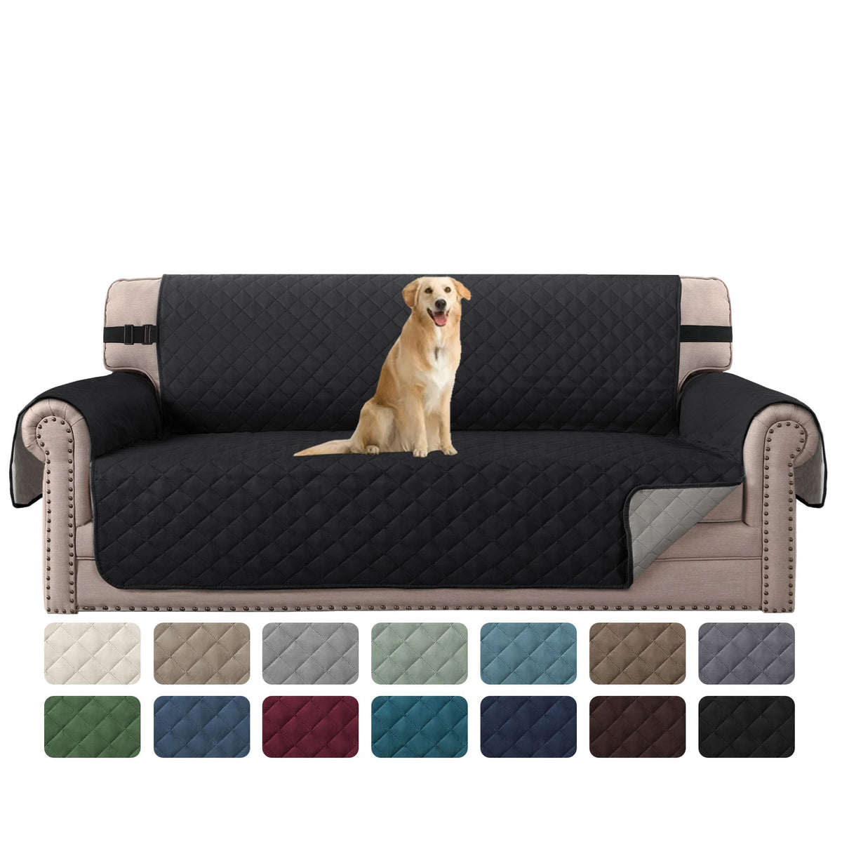 H.VERSAILTEX Reversible Couch Cover for 2 Cushion Couch Water Resistant Loveseat Washable Furniture Cover with Non-Slip Elastic Strap for Dogs, Pets, Kids(Oversized Loveseat, Charcoal Grey)