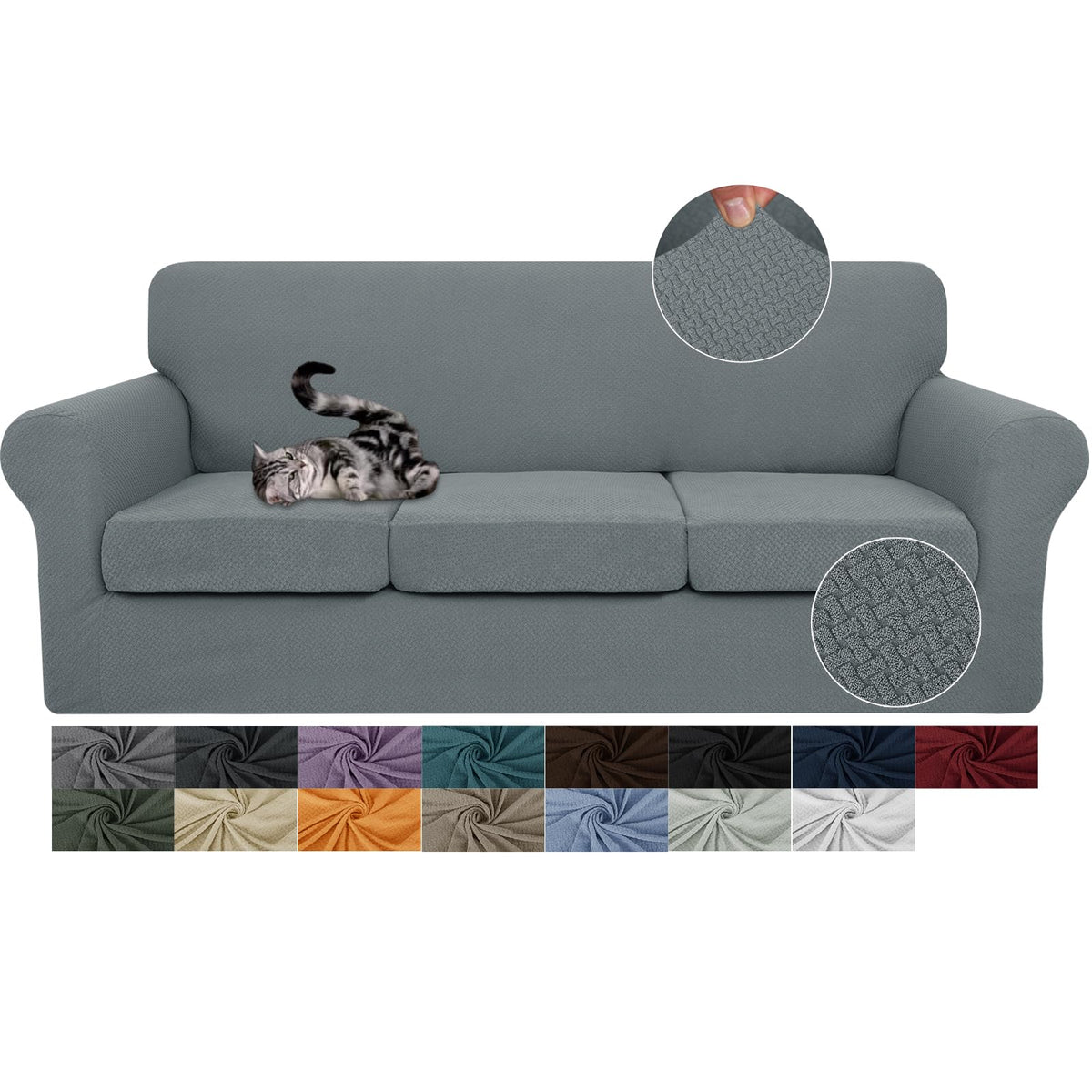 JIVINER 3 Pieces Stretch Couch Covers for 2 Cushion Couch Fitted Thick Loveseat Sofa Slipcover with 2 Seat Cushion Covers for Living Room Pet Dogs (Loveseat, Off White)