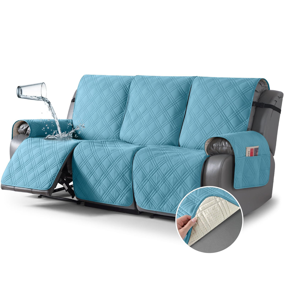 TAOCOCO 100% Waterproof Oversized Loveseat Recliner Cover, Non Slip Split Couch Covers for Reclining Loveseat with Elastic Straps for Kids Pets(Oversized 2 Seater, Chocolate)