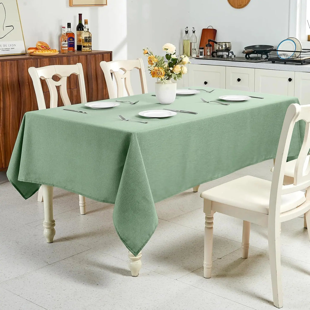 Polyester Rectangle Tablecloth - Sage Green, 60x104 in, Wrinkle-Free, Wipe-Clean, Waterproof, Machine Washable, Solid Textured Dining Cover for Party, Spring Wedding Kitchen Decor