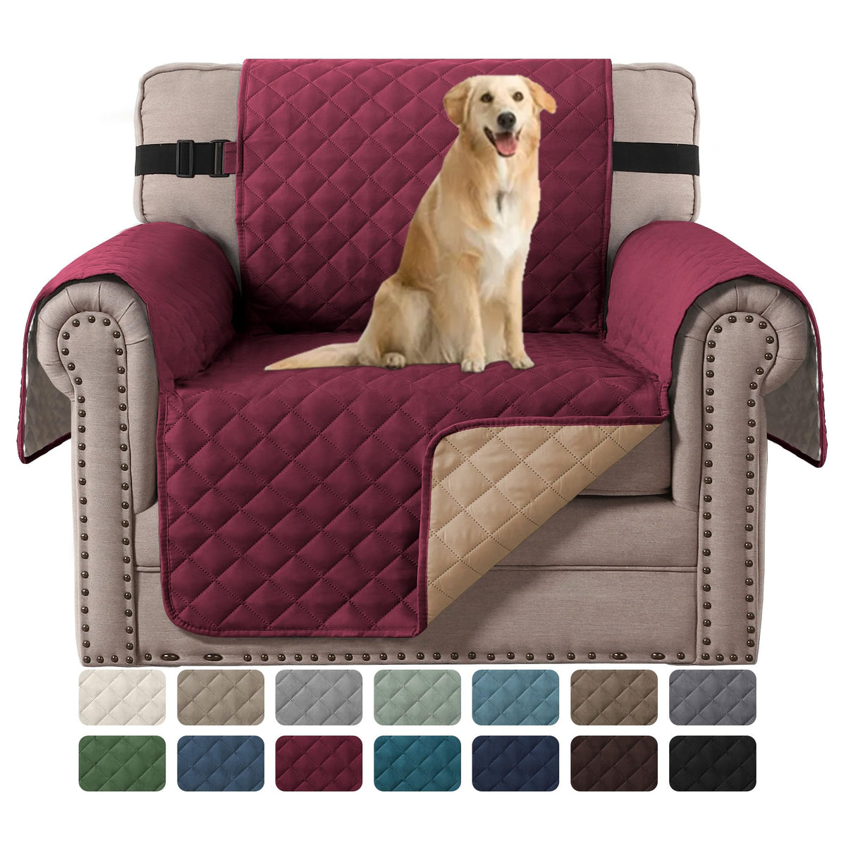 H.VERSAILTEX Reversible Couch Cover for 2 Cushion Couch Water Resistant Loveseat Washable Furniture Cover with Non-Slip Elastic Strap for Dogs, Pets, Kids(Oversized Loveseat, Charcoal Grey)
