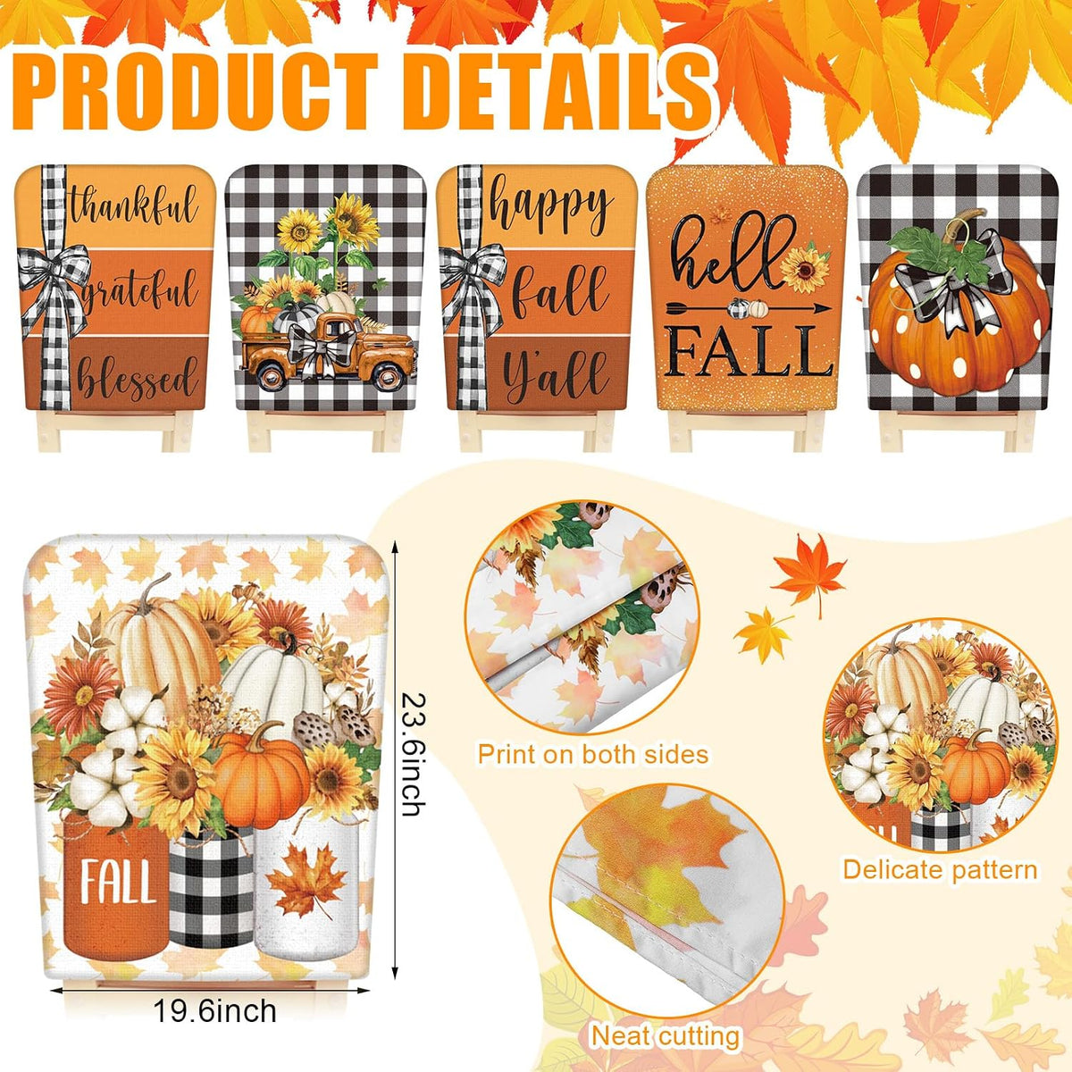 6 Pcs Fall Chair Covers, Maple Leaves Dining Chair Slipcovers