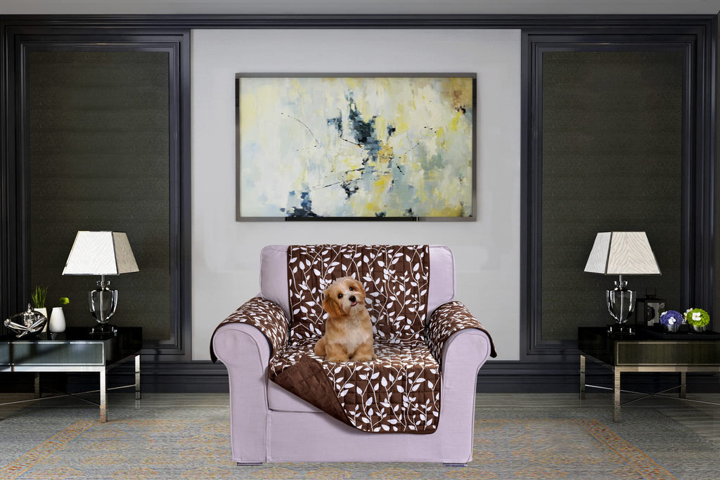 Elegant Comfort Quilted Furniture Protectors Solid and Printed Design Reversible Slipcovers Featuring Elastic Straps and Smart Pockets Great for Pets, Kids and More, Smart Leaf Loveseat, Sage