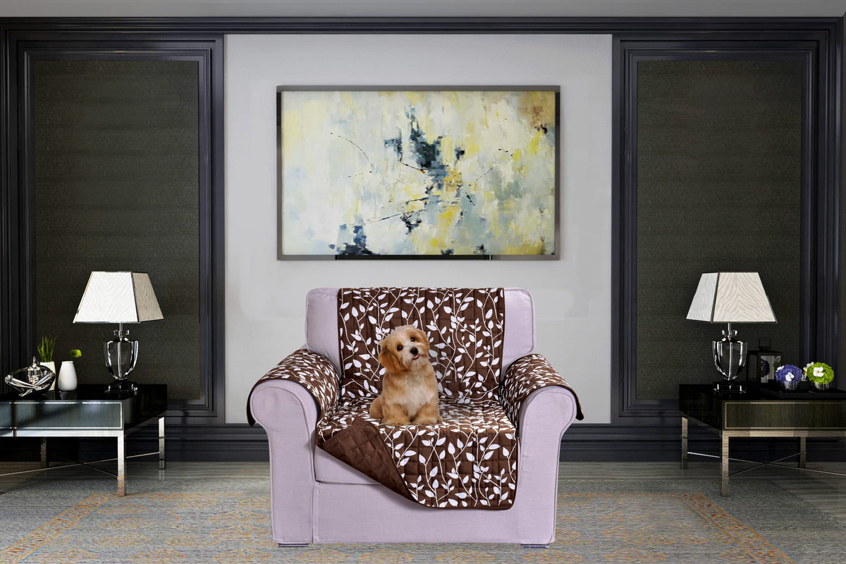 Elegant Comfort Quilted Furniture Protectors Solid and Printed Design Reversible Slipcovers Featuring Elastic Straps and Smart Pockets Great for Pets, Kids and More, Smart Leaf Loveseat, Sage