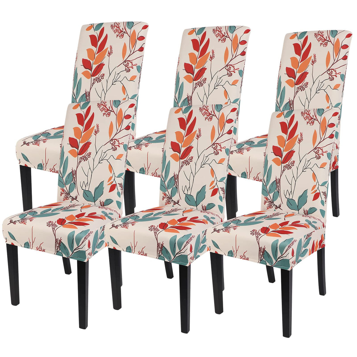 SearchI Chair Covers Slipcovers Set of 4, Spandex Super Fit Stretch Removable Washable Kitchen Parsons Protector for Dining Room,Hotel,Ceremony,Beige+Flowers