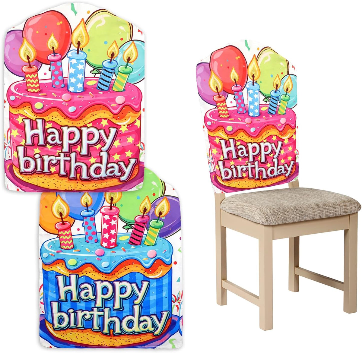 2 Pack Happy Birthday Chair Cover 17x23 Inch Double Side