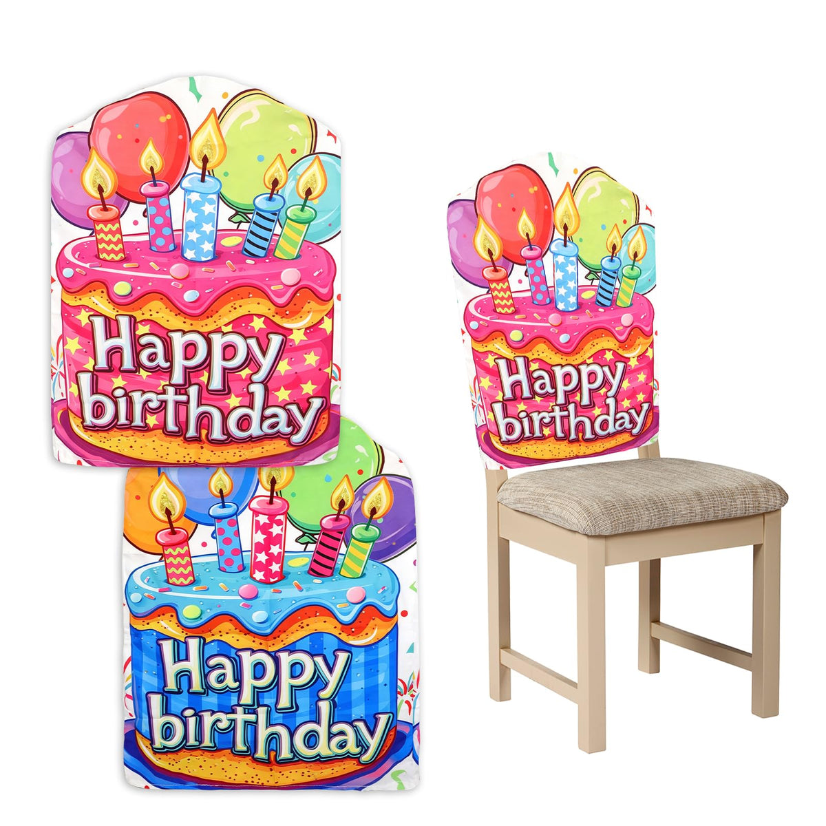 2 Pack Happy Birthday Chair Cover 17x23 Inch Double Side