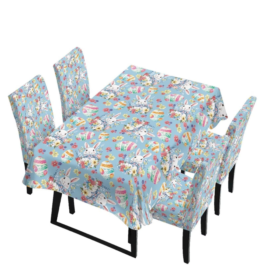 ZDCUSTOM Easter Table and Chair Covers for Parties Purple Bunny Dining Chairs Cover Daisy Tablecloths Rectangular for Easter Party