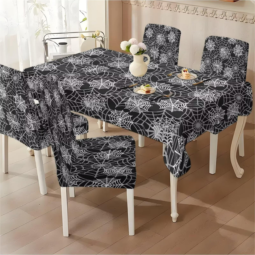 Thanksgiving Themed Dining Room Chair Cover and Tablecloths 5 Packs, Fall Leaf Print Kitchen Chair Seat Slipcovers Anti-Wrinkle Table Protector for Thanksgiving Day Party