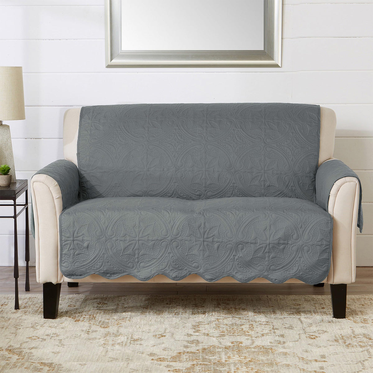 Great Bay Home Reversible Patchwork Sofa Cover - Washable Slipcover Furniture Protector with Elastic Straps - Perfect for Kids & Pets - Box-Stitched Detail (Taupe)