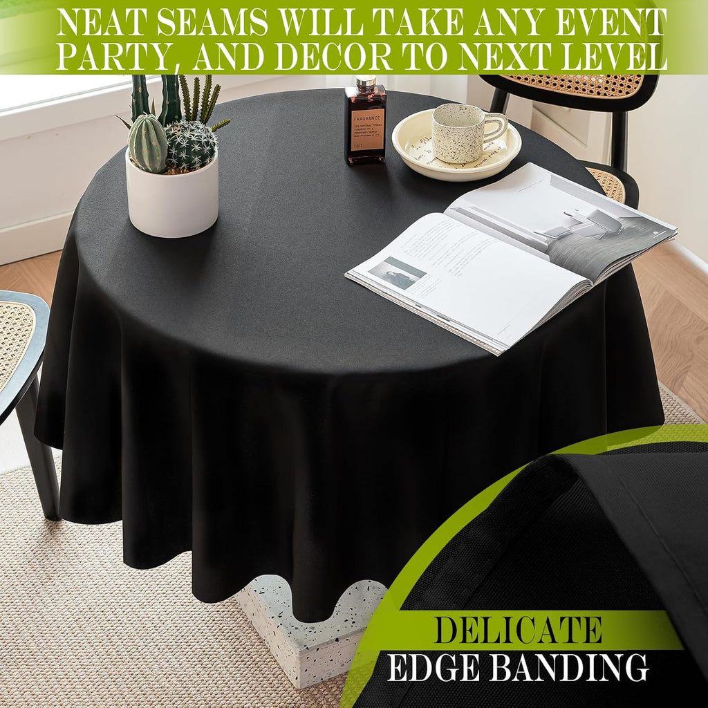 BYDOLL Table Cloth 60 Inch Round Tablecloth Fits Max50 Inch Diameter Table Top,Black Polyester Washable Wrinkle-Free Spillproof Tablecloth for Party Patio Cover