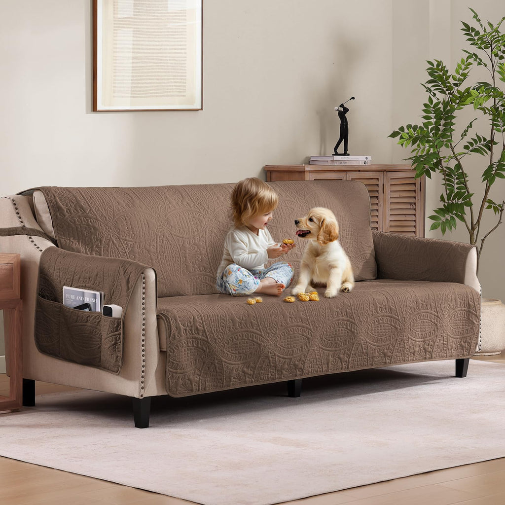 Stay in Place Ivory White Quilted Loveseat Couch Cover for 2 Cushion Couch, Water Repellent Love Seat Quilted Sofa Covers Washable, Pet Friendly Slipcovers (Loveseat 48", Ivory White)