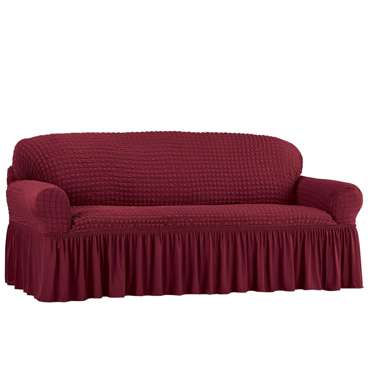 Collections Etc Textured Squares Ruffled Slipcover Taupe Loveseat