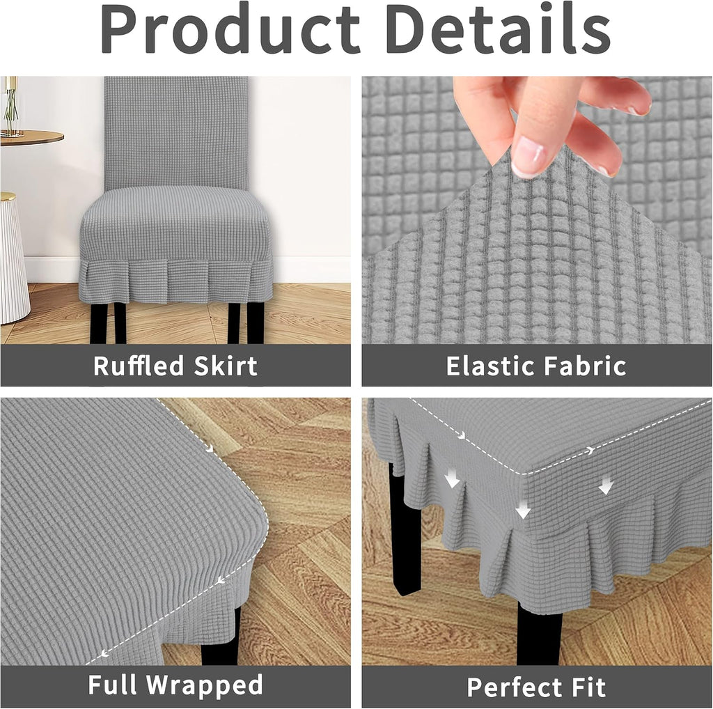 Easy-Going 2 PCS Stretch Dining Room Chair Covers with Skirt, Light Gray