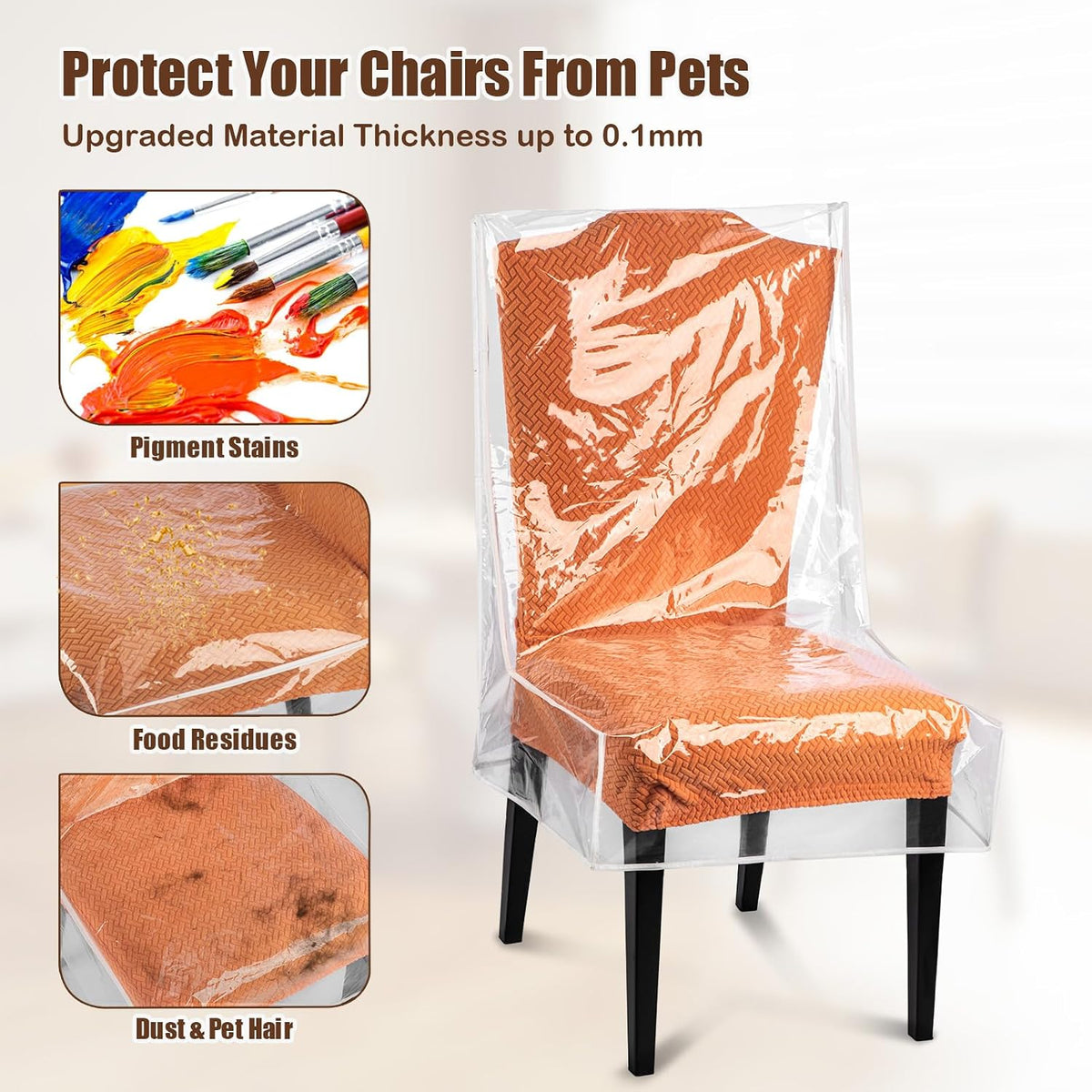 Dining Chair Covers, Waterproof Chair Covers - 4 Pack Clear Plastic Seat Chair Protector for Kitchen Keep Your Chair Away from Water Dust Stain and Pet Claws W/21 x D/18 Fits 16-23" (4)