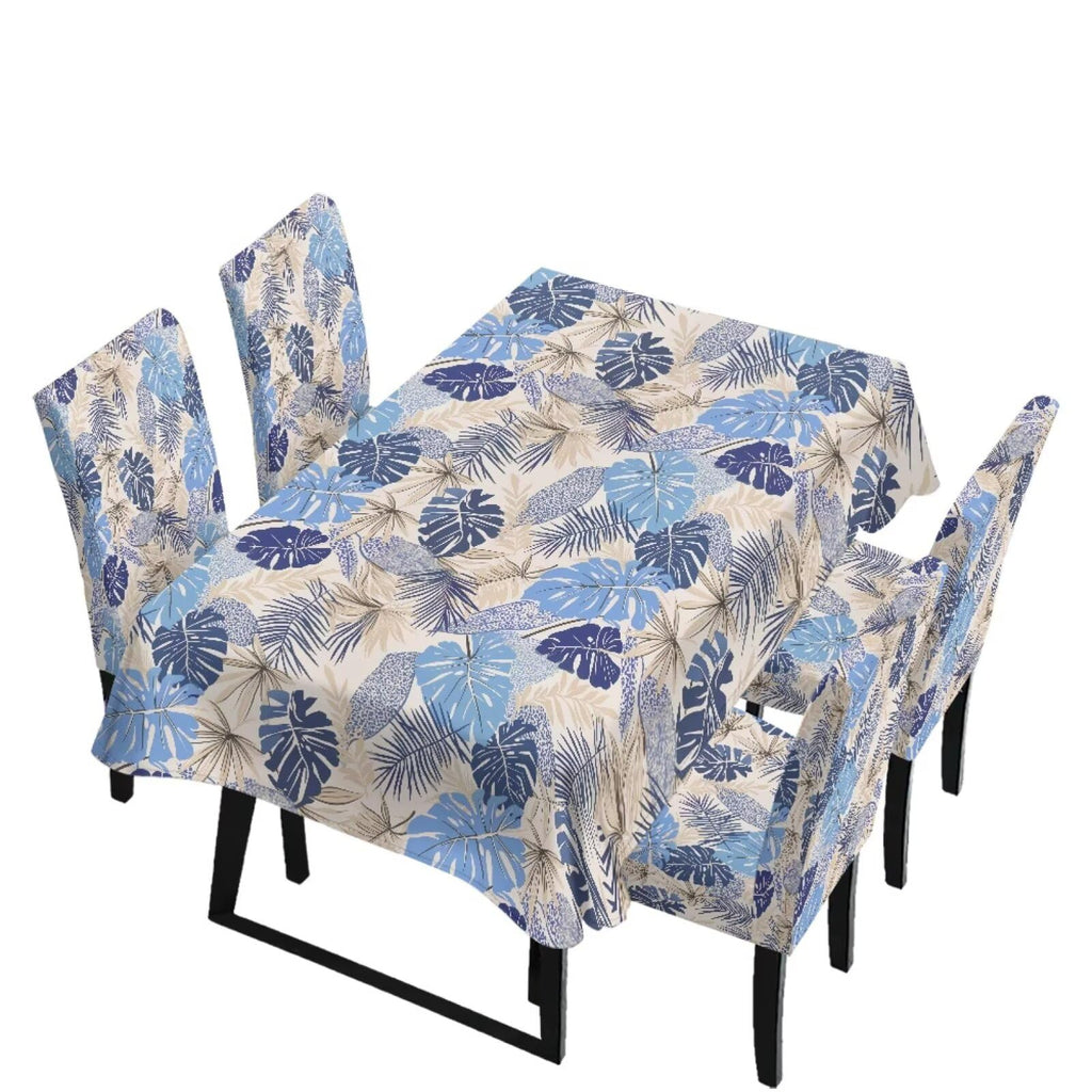 Easter Table Cloth Rectangle Table Set of 7 Include Kitchen Chair Covers and Tablecloths for Dining Room Banquet, Chair Seat Protector Cover, Easter Egg Bunny Floral Print Yellow