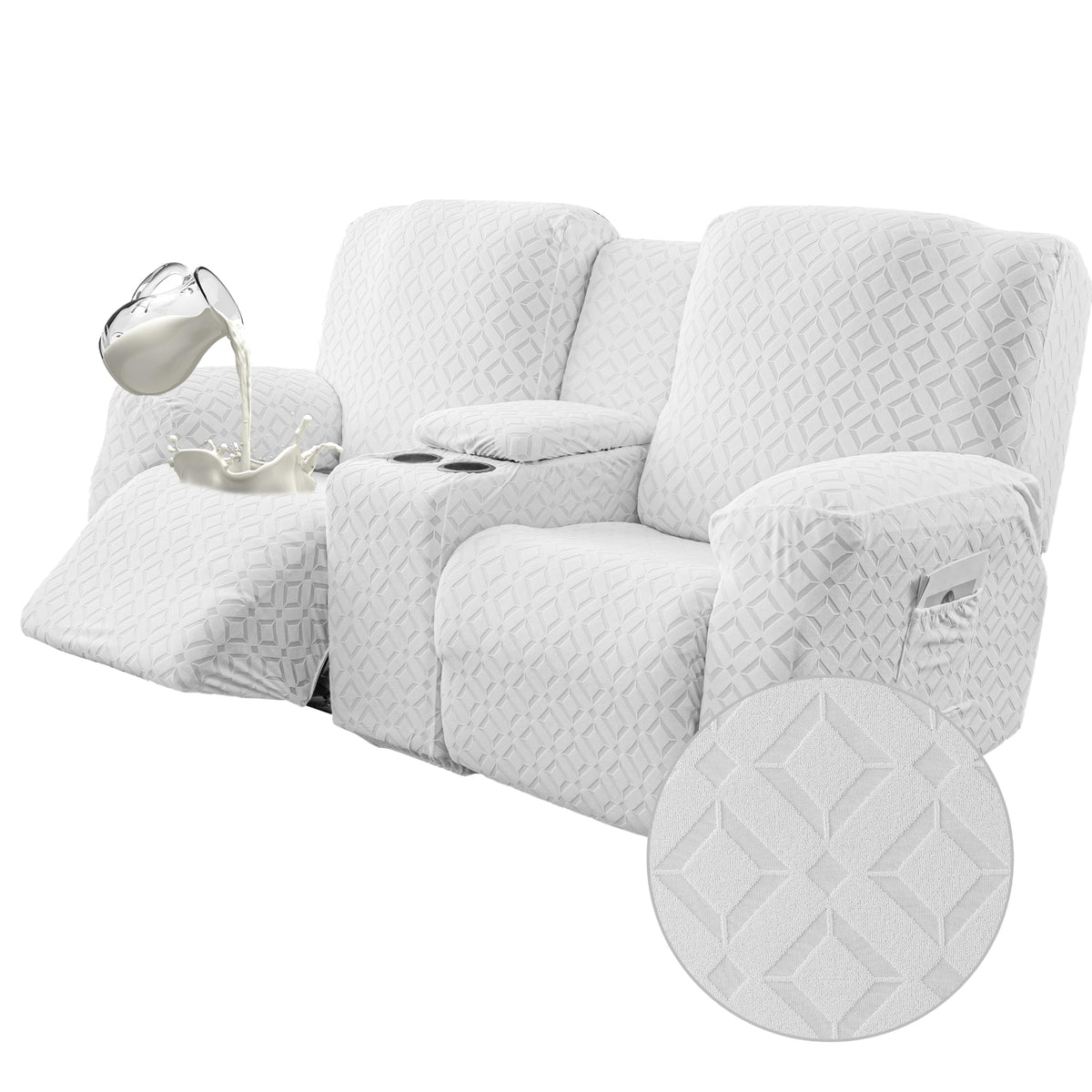 Genina Waterproof Recliner Loveseat Cover,2 Seat with Console,Dark Gray