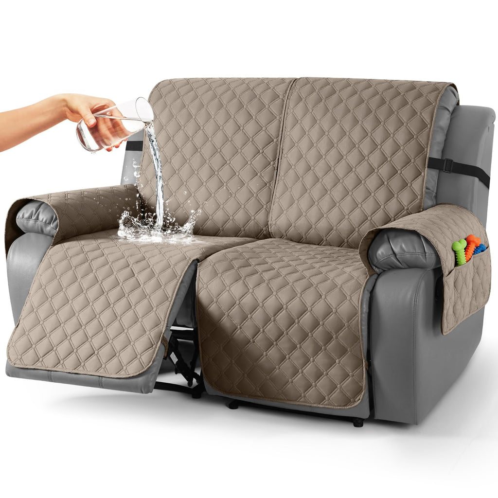 TAOCOCO 100% Waterproof Loveseat Recliner Covers Reversible, Charcoal Gray