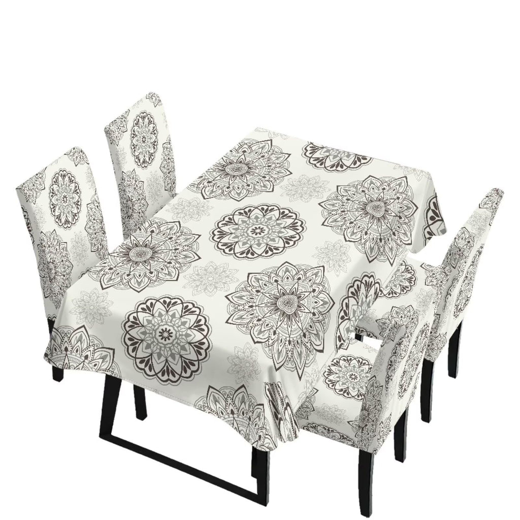 Light Grey 7 Pcs Tablecloth and Chair Covers Set Removable Chair Covers Set of 6 with Table Cover for Dining Room Washable Furniture Protector for Family Gathering Potluck