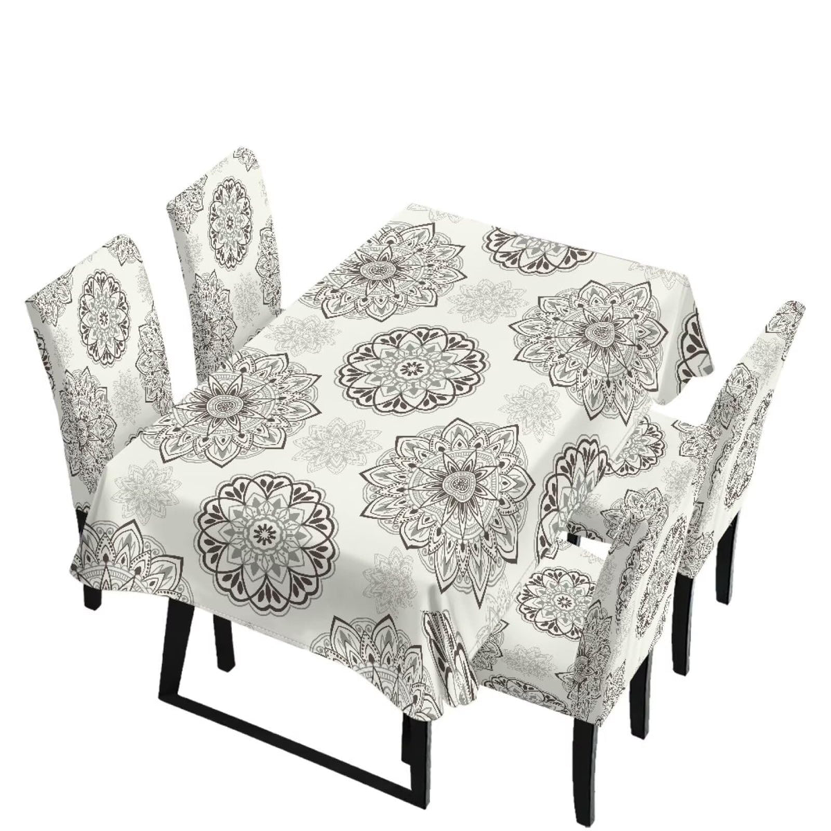 Light Grey 7 Pcs Tablecloth and Chair Covers Set Removable Chair Covers Set of 6 with Table Cover for Dining Room Washable Furniture Protector for Family Gathering Potluck