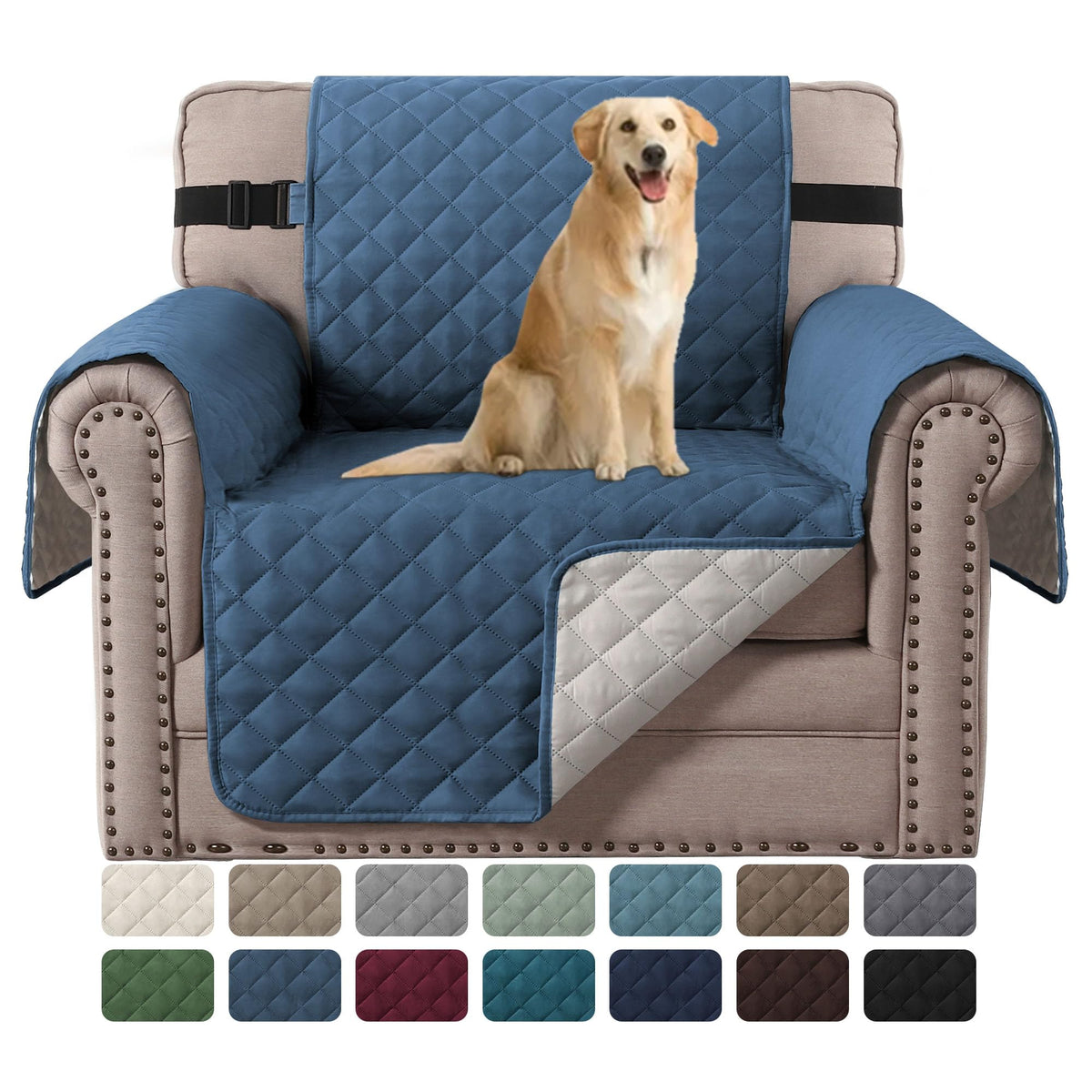 H.VERSAILTEX Reversible Couch Cover for 2 Cushion Couch Water Resistant Loveseat Washable Furniture Cover with Non-Slip Elastic Strap for Dogs, Pets, Kids(Oversized Loveseat, Charcoal Grey)