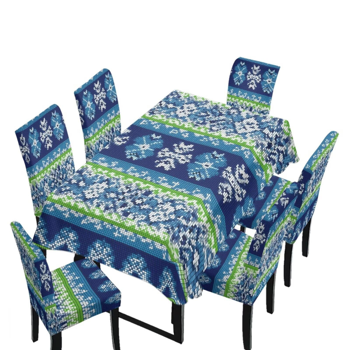 Polynesia Dining Room Chair Cover with Tablecloths 5 Pack, Scratch-Resistant Washable Parsons Chair Slipcovers Removable Table Cloth for Kitchen, Plumeria Floral Monstera Leaf Print Blue
