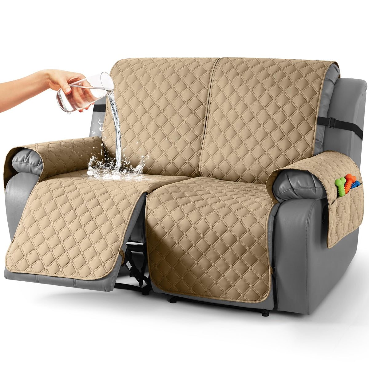 TAOCOCO 100% Waterproof Loveseat Recliner Covers Reversible, Charcoal Gray