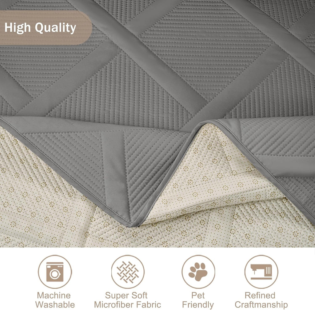 Backless Loveseat Covers for 2 Cushion Couch, Water-Repellent Covers for Leather Sofa Couch, Machine Washable Quilted Couch Covers, Pet Friendly Loveseat Slipcovers (Loveseat 48", Cool Gray)