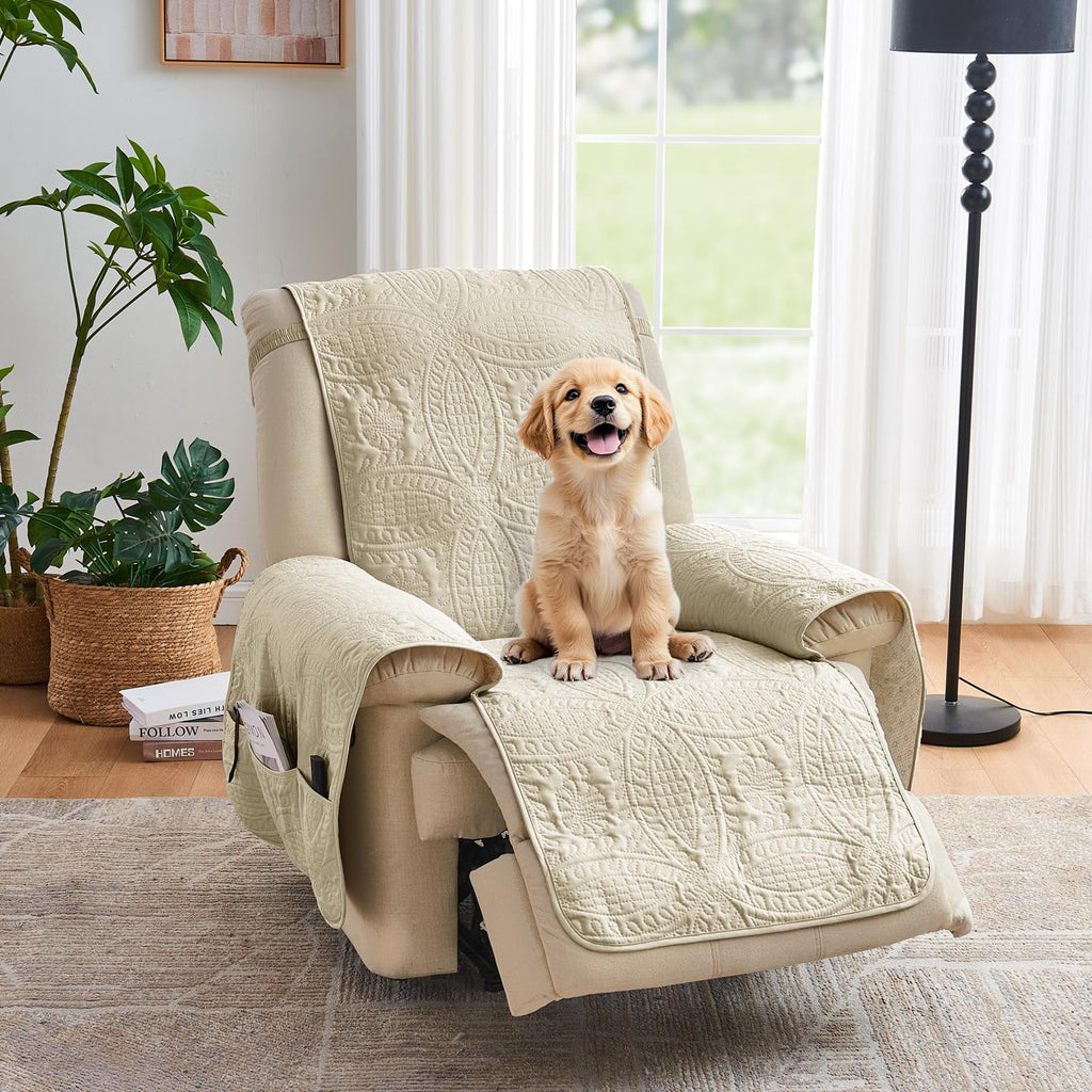 Beige Loveseat Covers for 2 Cushion Couch, Water-Repellent Quilted Covers for Sofa, Machine Washable Love Seat Couch Covers, Pet Friendly Loveseat Slipcovers (Loveseat 48", Beige Cream)