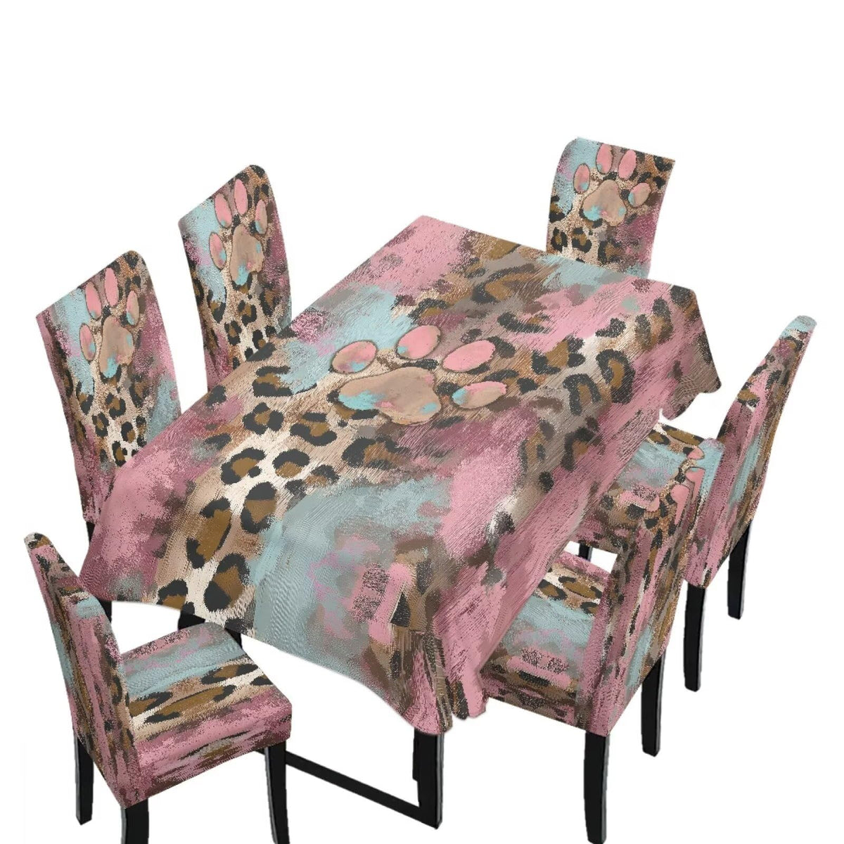 Fall Pumpkin Rectangular Table Cloth & Dining Chair Covers Set of 7, Stain Resistant Wipeable Chair Protectors for Farmhouse Rustic Home Kitchen Party Decor