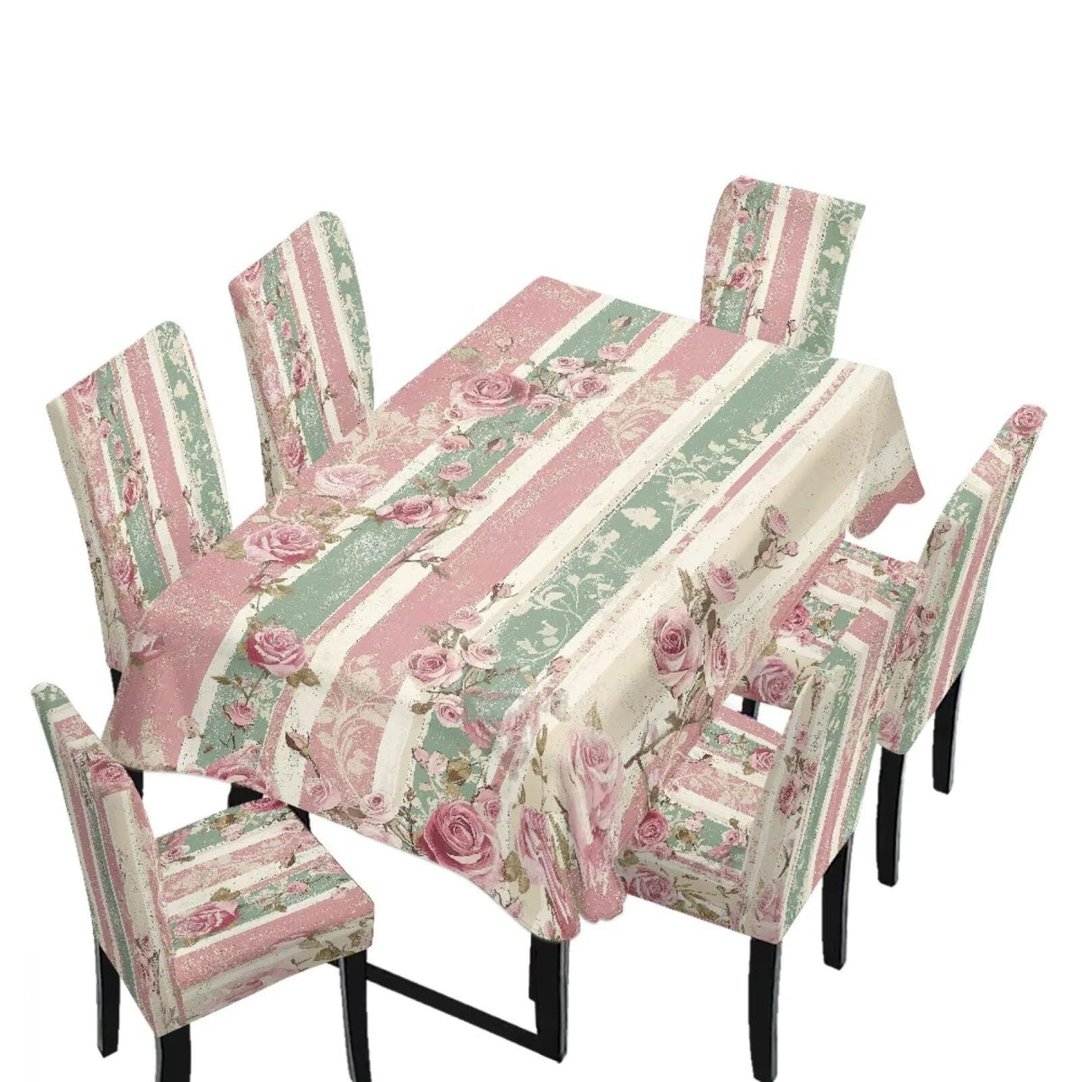 Blue Floral Rectangular Table Cloth & Dining Chair Covers Set of 5, Stain Resistant Wipeable Chair Protectors for Farmhouse Rustic Home Kitchen Party Decor