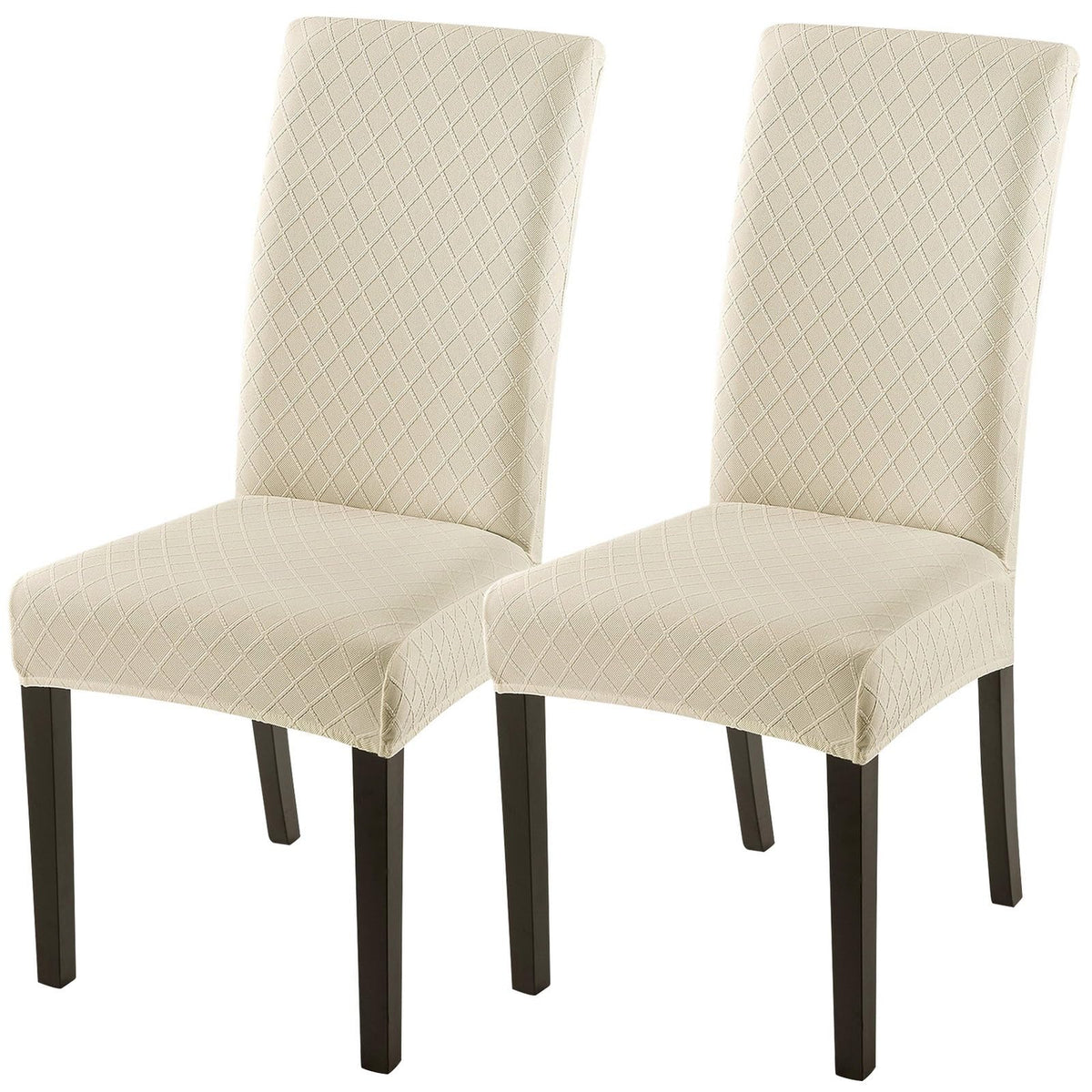 SearchI Dining Room Chair Covers Set of 6, Stretch Jacquard Parsons Chair Slipcovers Super Fit Removable Washable Kitchen Chair Protector Cover for Dining Room, Hotel, Ceremony (Beige Rhombus)