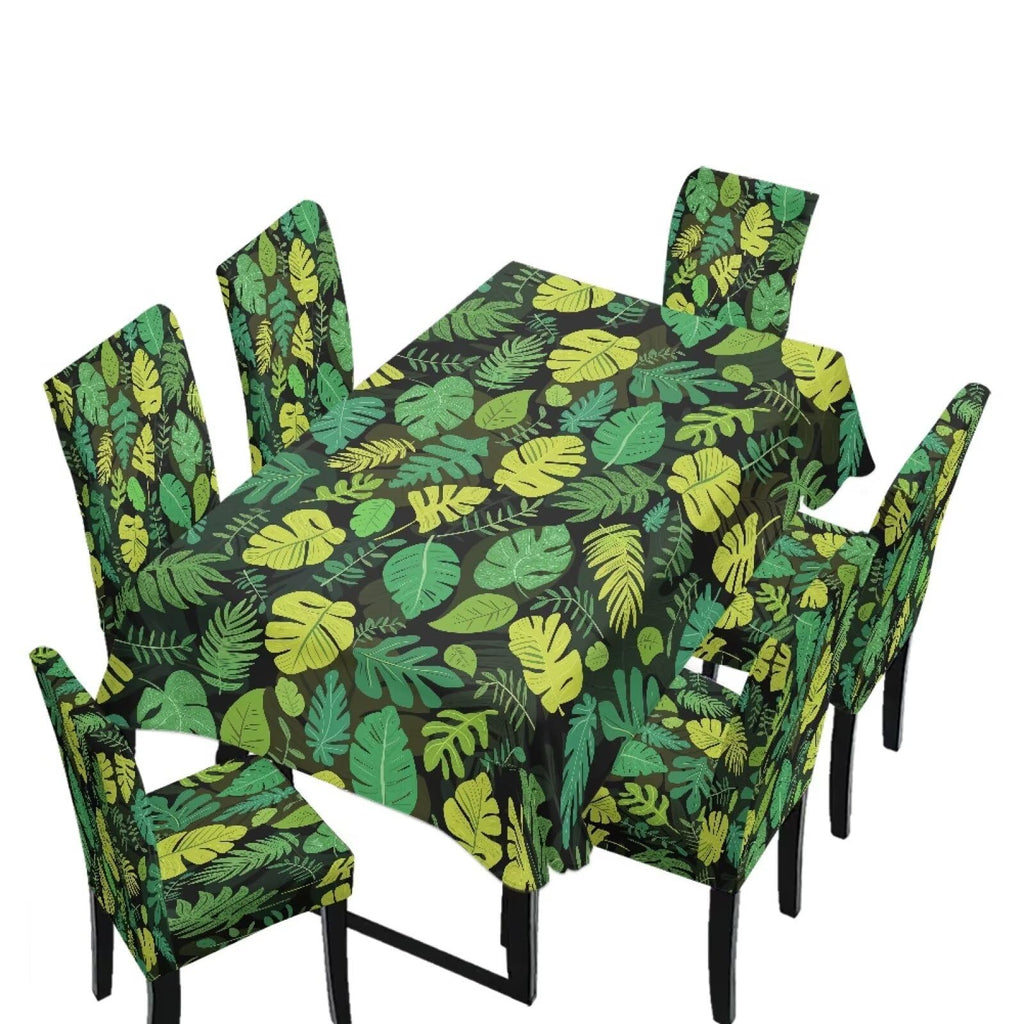 Thanksgiving Themed Dining Room Chair Cover and Tablecloths 5 Packs, Fall Leaf Print Kitchen Chair Seat Slipcovers Anti-Wrinkle Table Protector for Thanksgiving Day Party